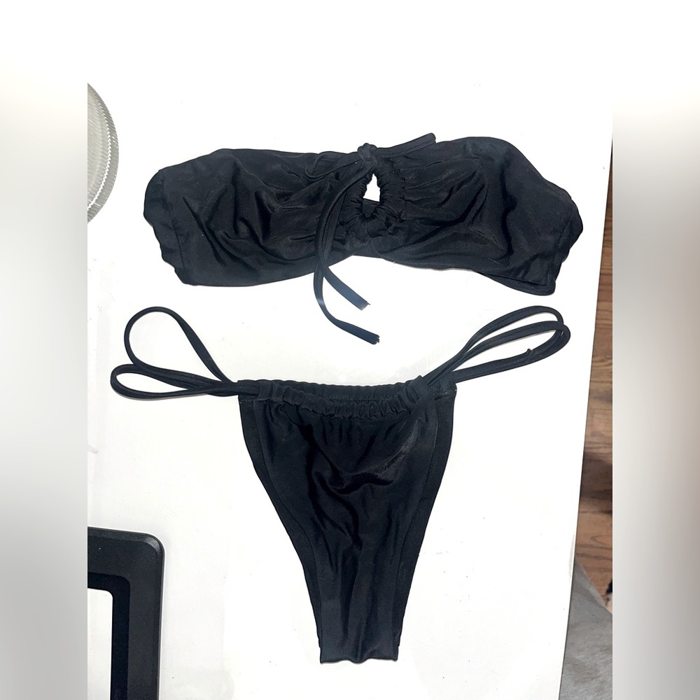 Black bandeau tie front bikini